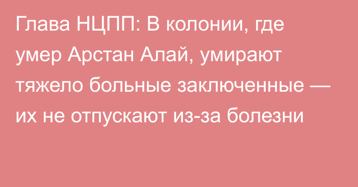 Глава НЦПП: В колонии, где умер Арстан Алай, умирают тяжело больные заключенные — их не отпускают из-за болезни