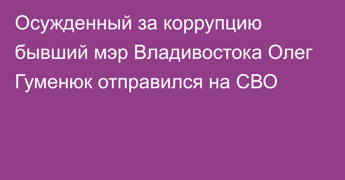 Осужденный за коррупцию бывший мэр Владивостока Олег Гуменюк отправился на СВО