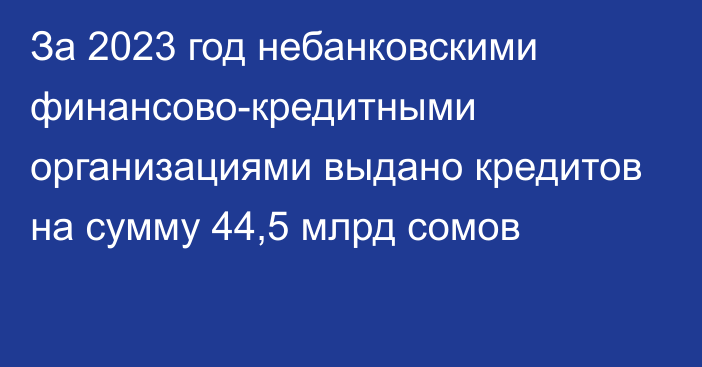 За 2023 год небанковскими финансово-кредитными организациями выдано кредитов на сумму 44,5 млрд сомов