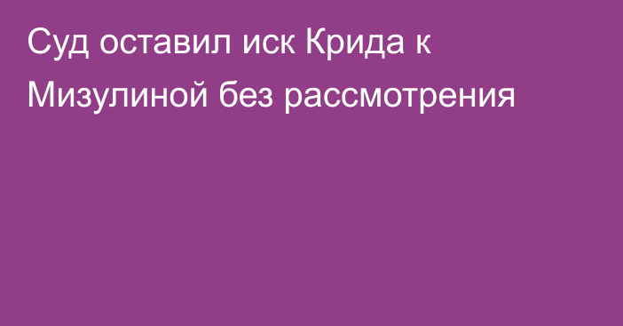 Суд оставил иск Крида к Мизулиной без рассмотрения