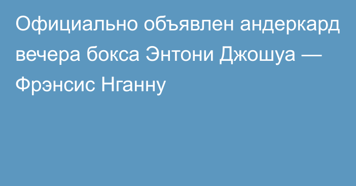 Официально объявлен андеркард вечера бокса Энтони Джошуа — Фрэнсис Нганну