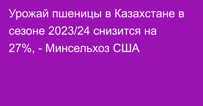 Урожай пшеницы в Казахстане в сезоне 2023/24 снизится на 27%, - Минсельхоз США