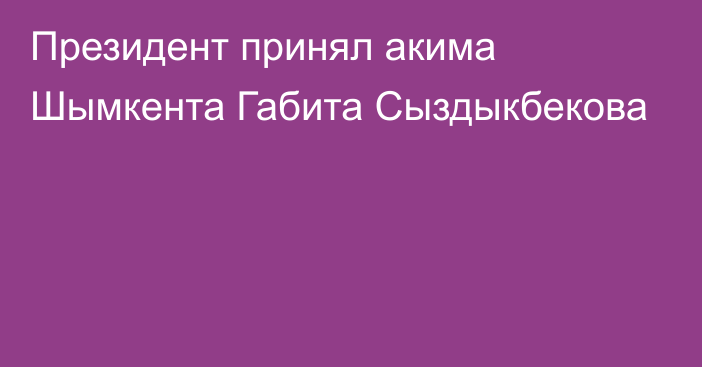 Президент принял акима Шымкента Габита Сыздыкбекова