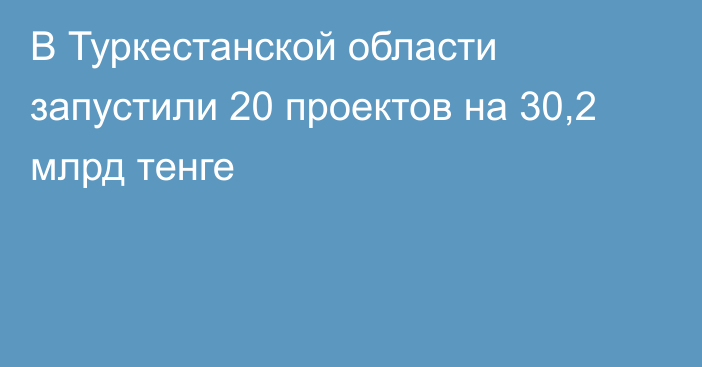 В Туркестанской области запустили 20 проектов на 30,2 млрд тенге