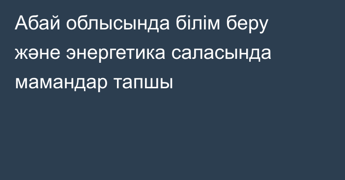 Абай облысында білім беру және энергетика саласында мамандар тапшы