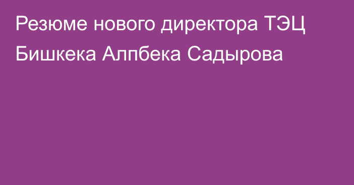 Резюме нового директора ТЭЦ Бишкека Алпбека Садырова