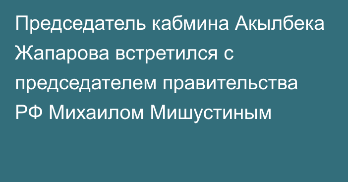 Председатель кабмина Акылбека Жапарова встретился с председателем правительства РФ Михаилом Мишустиным