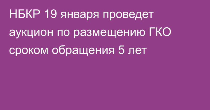 НБКР 19 января проведет аукцион по размещению ГКО сроком обращения 5 лет