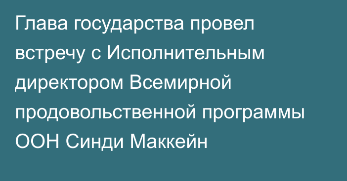 Глава государства провел встречу с Исполнительным директором Всемирной продовольственной программы ООН Синди Маккейн