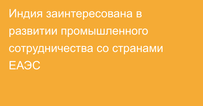 Индия заинтересована в развитии промышленного сотрудничества со странами ЕАЭС