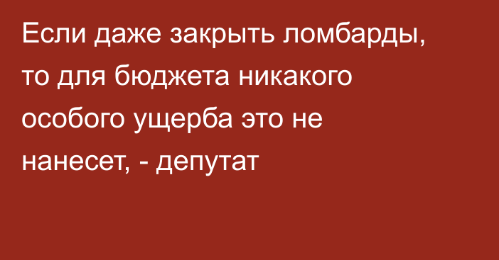 Если даже закрыть ломбарды, то для бюджета никакого особого ущерба это не нанесет, - депутат