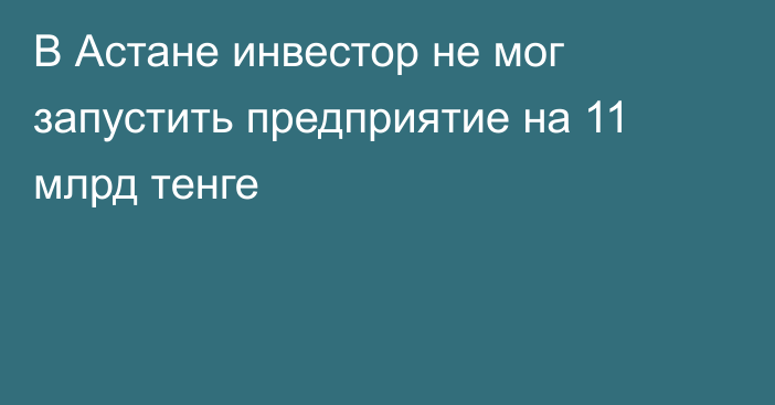 В Астане инвестор не мог запустить предприятие на 11 млрд тенге