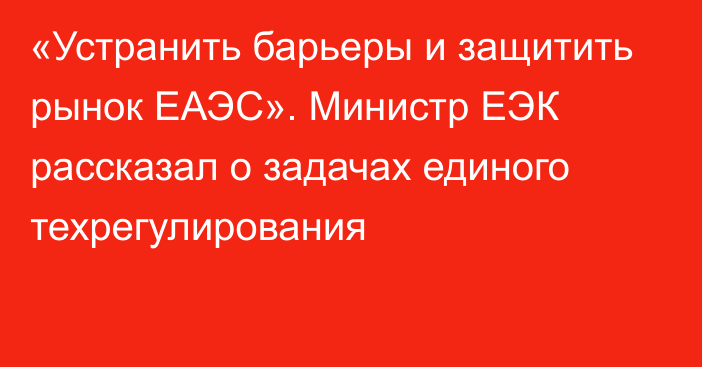 «Устранить барьеры и защитить рынок ЕАЭС». Министр ЕЭК рассказал о задачах единого техрегулирования