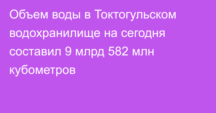 Объем воды в Токтогульском водохранилище на сегодня составил 9 млрд 582 млн кубометров