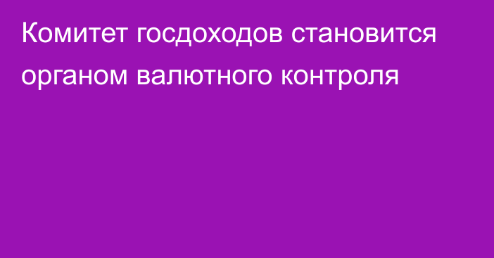 Комитет госдоходов становится органом валютного контроля