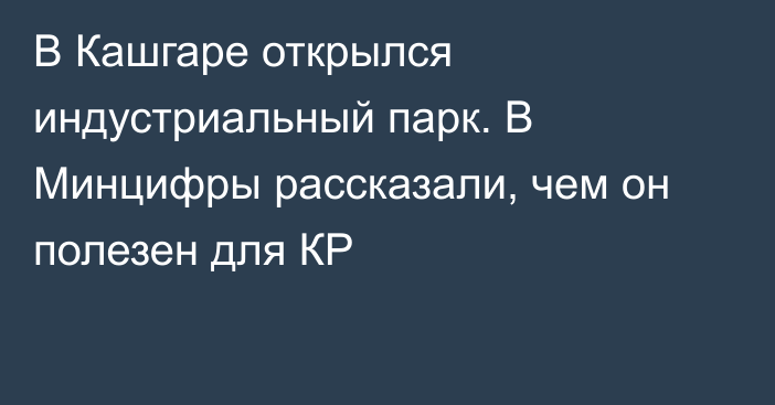 В Кашгаре открылся индустриальный парк. В Минцифры рассказали, чем он полезен для КР