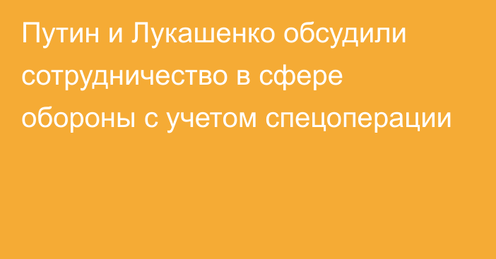 Путин и Лукашенко обсудили сотрудничество в сфере обороны с учетом спецоперации