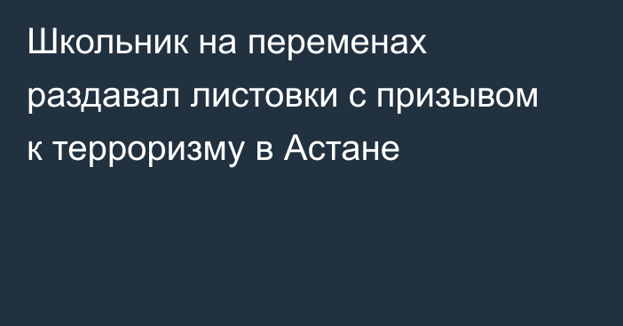 Школьник на переменах раздавал листовки с призывом к терроризму в Астане