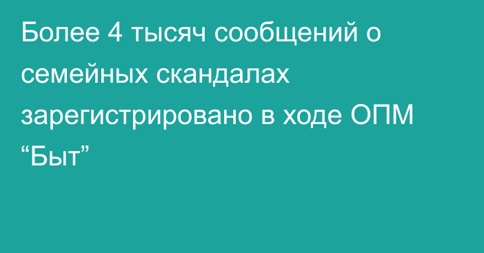 Более 4 тысяч сообщений о семейных скандалах зарегистрировано в ходе ОПМ “Быт”