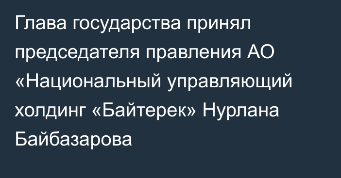 Глава государства принял председателя правления АО «Национальный управляющий холдинг «Байтерек» Нурлана Байбазарова