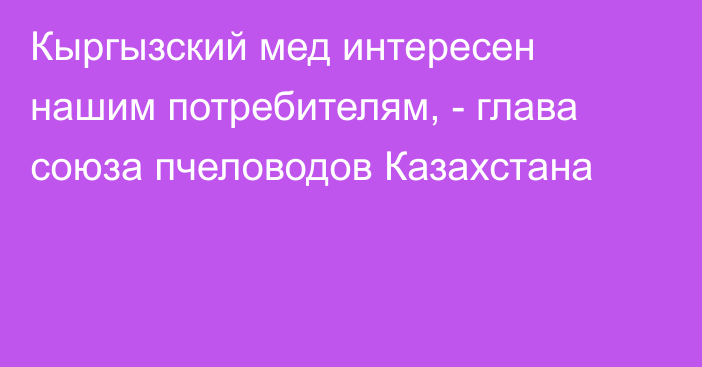 Кыргызский мед интересен нашим потребителям, - глава союза пчеловодов Казахстана