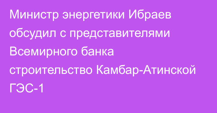 Министр энергетики Ибраев обсудил с представителями Всемирного банка строительство Камбар-Атинской ГЭС-1