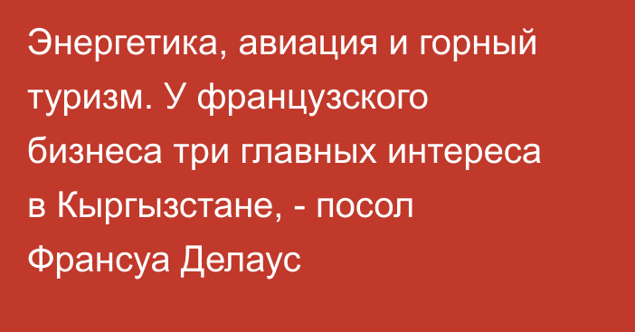 Энергетика, авиация и горный туризм. У французского бизнеса три главных интереса в Кыргызстане, - посол Франсуа Делаус