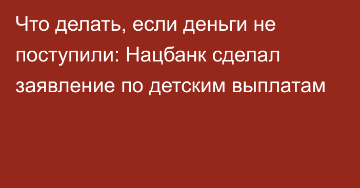 Что делать, если деньги не поступили: Нацбанк сделал заявление по детским выплатам