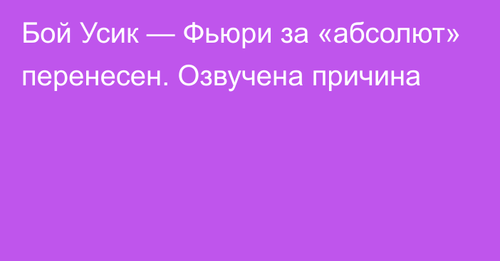 Бой Усик — Фьюри за «абсолют» перенесен. Озвучена причина