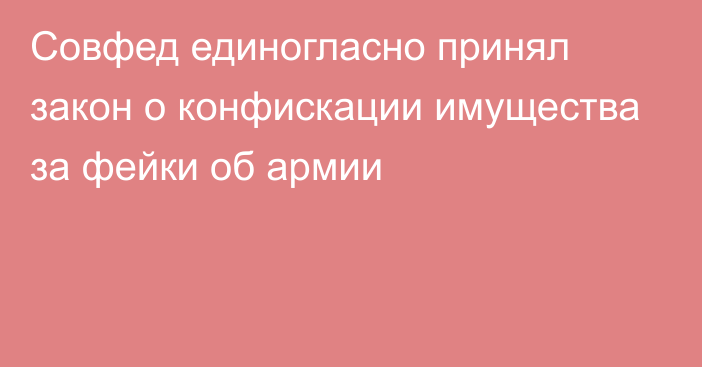 Совфед единогласно принял закон о конфискации имущества за фейки об армии