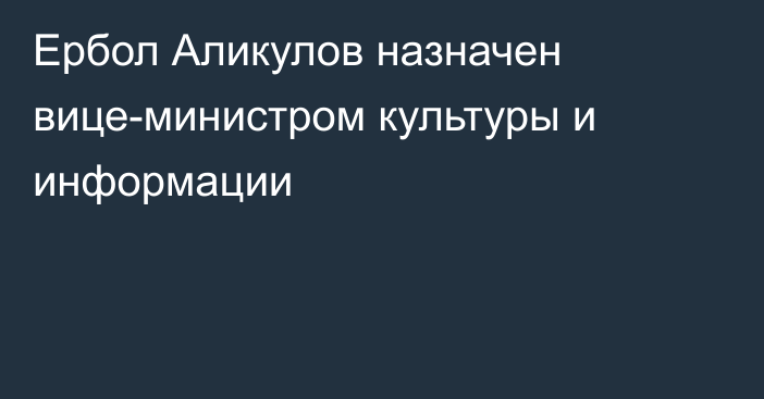 Ербол Аликулов назначен вице-министром культуры и информации