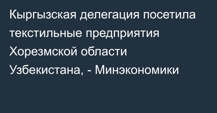 Кыргызская делегация посетила текстильные предприятия Хорезмской области Узбекистана, - Минэкономики