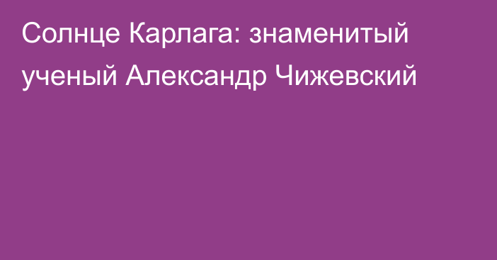 Солнце Карлага: знаменитый ученый Александр Чижевский