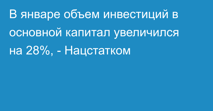 В январе объем инвестиций в основной капитал увеличился на 28%, - Нацстатком 