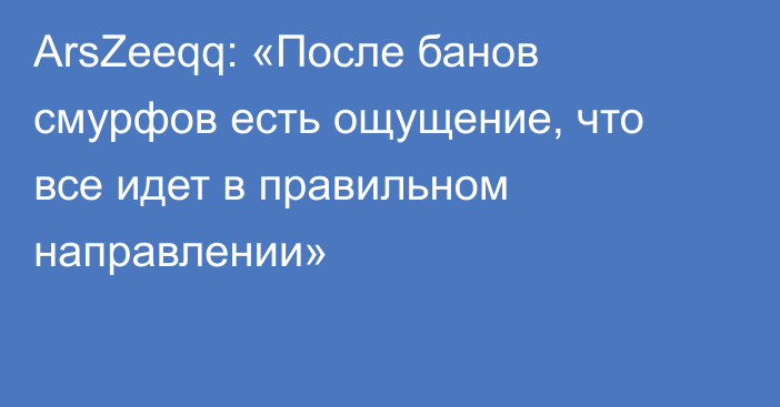 ArsZeeqq: «После банов смурфов есть ощущение, что все идет в правильном направлении»