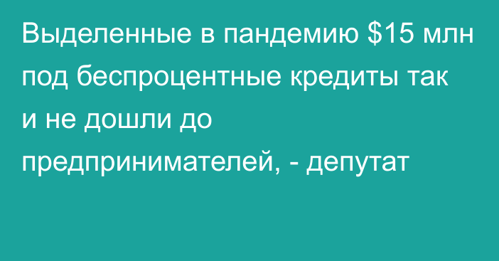 Выделенные в пандемию $15 млн под беспроцентные кредиты так и не дошли до предпринимателей, - депутат