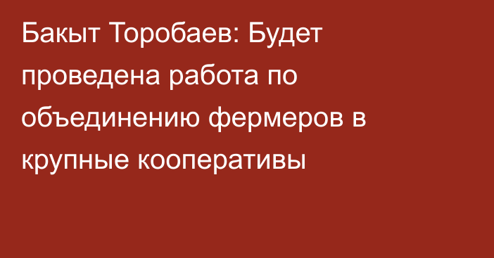 Бакыт Торобаев: Будет проведена работа по объединению фермеров в крупные кооперативы