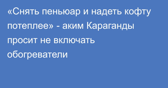 «Снять пеньюар и надеть кофту потеплее» - аким Караганды просит не включать обогреватели