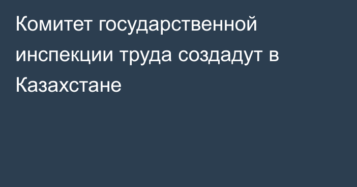 Комитет государственной инспекции труда создадут в Казахстане