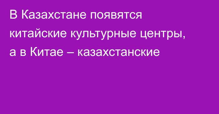 В Казахстане появятся китайские культурные центры, а в Китае – казахстанские