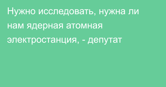 Нужно исследовать, нужна ли нам ядерная атомная электростанция, - депутат