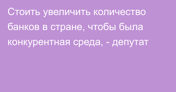 Стоить увеличить количество банков в стране, чтобы была конкурентная среда, - депутат