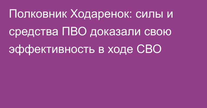 Полковник Ходаренок: силы и средства ПВО доказали свою эффективность в ходе СВО