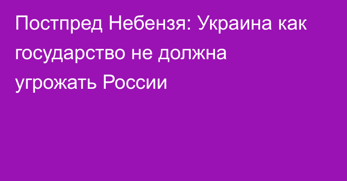 Постпред Небензя: Украина как государство не должна угрожать России