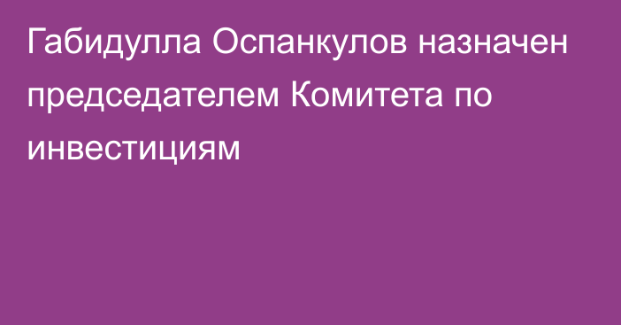 Габидулла Оспанкулов назначен председателем Комитета по инвестициям