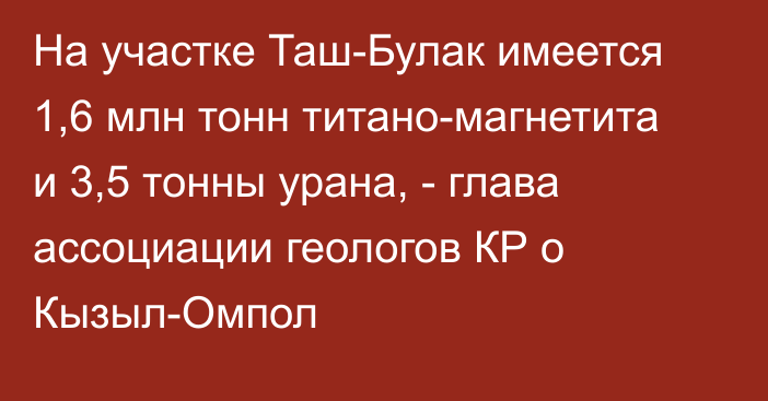 На участке Таш-Булак имеется 1,6 млн тонн титано-магнетита и 3,5 тонны урана, - глава ассоциации геологов КР о Кызыл-Омпол