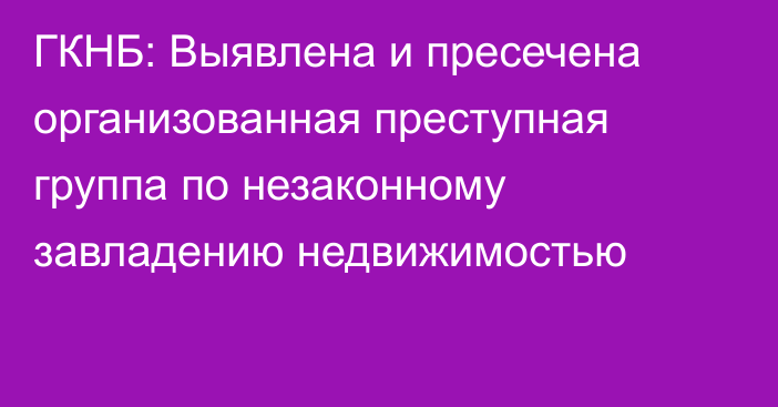 ГКНБ: Выявлена и пресечена организованная преступная группа по незаконному завладению недвижимостью 