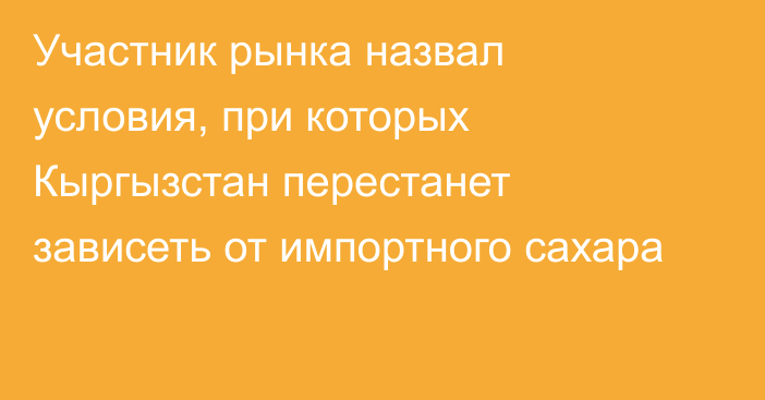 Участник рынка назвал условия, при которых Кыргызстан перестанет зависеть от импортного сахара