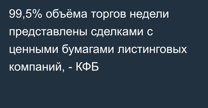 99,5% объёма торгов недели представлены сделками с ценными бумагами листинговых компаний, - КФБ