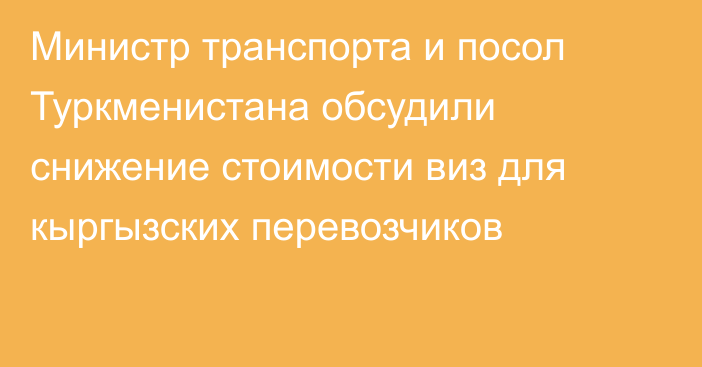 Министр транспорта и посол Туркменистана обсудили снижение стоимости виз для кыргызских перевозчиков